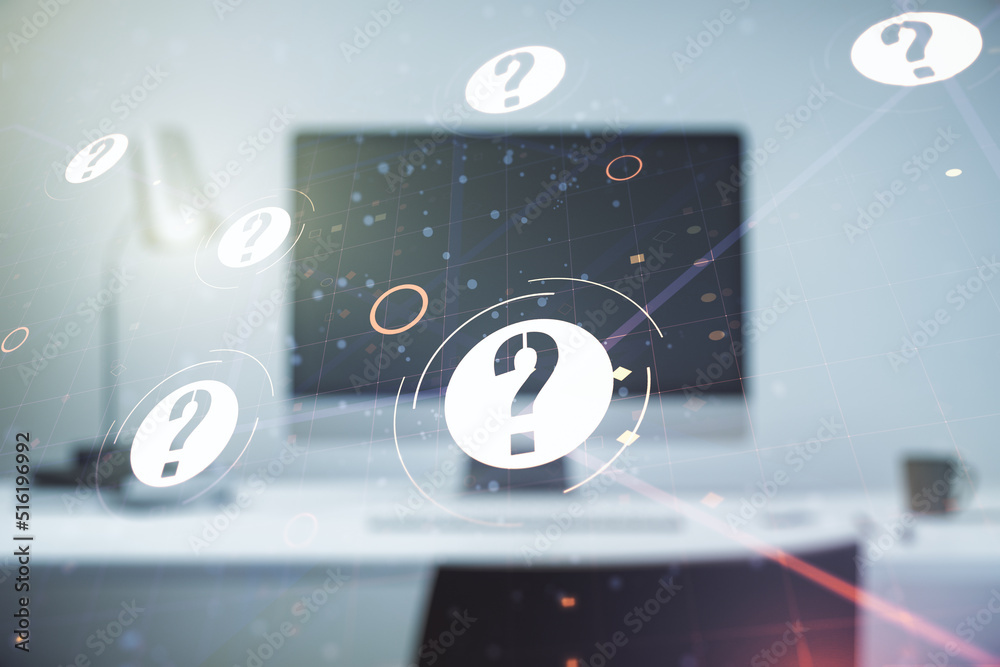 Aufkleber creative abstract question mark hologram on modern computer background, future technology concept. m
