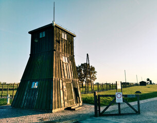 Wooden towers of the former Majdanek concentration camp in Lublin 