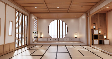 yoga interior design,cleaning minimalist room japan style. 3D rendering