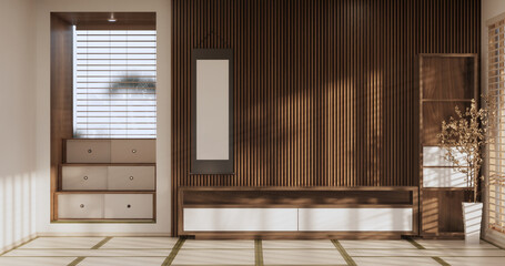 Obraz na płótnie Canvas Japan room Minimal cabinet for tv interior wall mockup,3d rendering