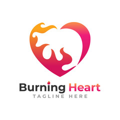 Burning Heart Logo Design, Fire and Love Heart Shape Combination Concept.