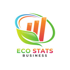 Eco Stats Logo Design. Leaf and Stats Shape Combination Concept.