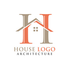 Architecture Building Logo Design with Initial Letter H and House Rooftop Combination Concept.