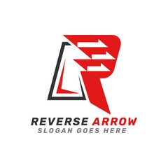 Minimalist Abstract Letter R Logo Design with Sharp Arrow Combination Concept.