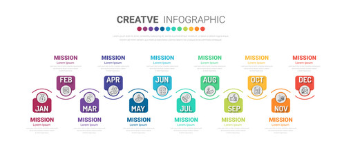 Infographics element design for all month, can be used for Business concept.