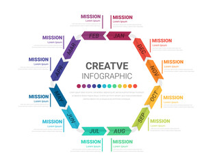 Infographic circle design for 12 options, steps or processes. can be used for Business concept.