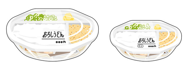 プラスチック容器のぶっかけうどんのセット　ラベル