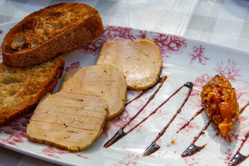 Foie gras with sauce and toasted bread