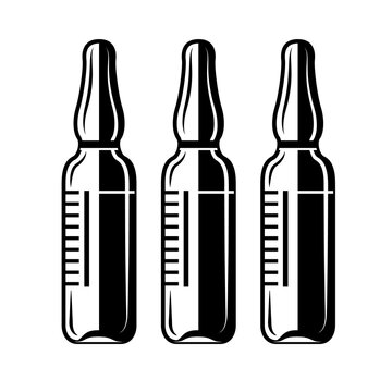 Glass ampoules with drugs for subcutaneous, intramuscular or intravenous administration. Medicament pharmaceutical treatment detailed simple style logo icon vector illustration isolated