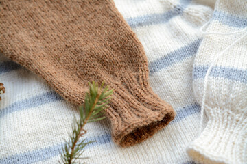 Striped baby sweater made of high quality woolen yarn