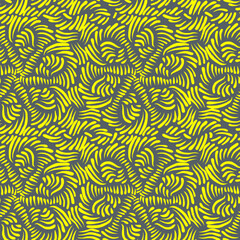 Abstract floral pattern drawn with yellow lines on a gray background.Seamless pattern.