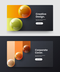 Modern placard design vector concept composition. Creative 3D balls corporate cover template bundle.