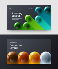 Multicolored corporate brochure vector design illustration bundle. Creative 3D balls website concept composition.