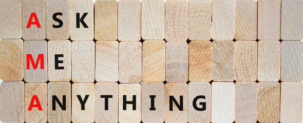AMA ask me anything symbol. Concept words AMA ask me anything on wooden blocks on a beautiful wooden background. Business and AMA ask me anything concept. Copy space.
