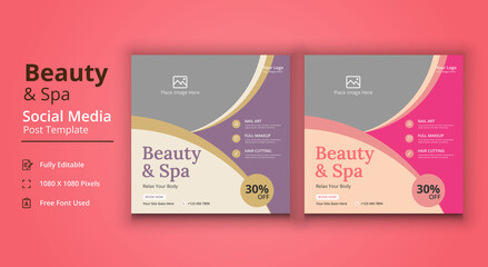 Spa Salon Social Media Template, Beauty And Spa Social Media Post Template
