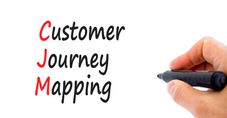CJM customer journey mapping symbol. Concept words CJM customer journey mapping on white paper on a beautiful white background. Business and CJM customer journey mapping concept. Copy space.