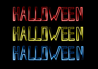 Fototapeta na wymiar Vector set of Halloween lettering with neon effect.
