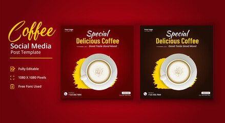 Naklejka premium Special Delicious Coffee Social Media post, Coffee Social Media Post Template, Coffee Shop Social Media Template