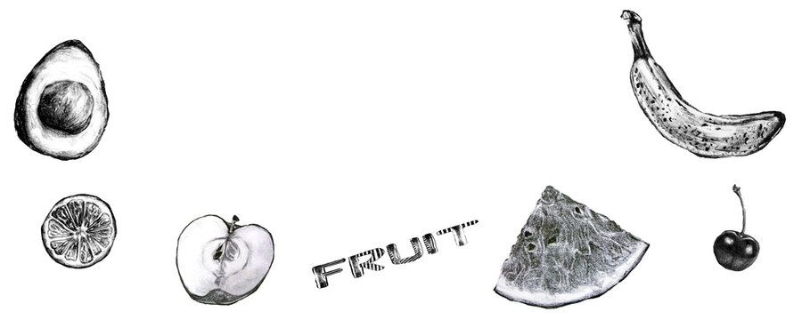 Banner con frutta, illustrazione isolata su sfondo bianco