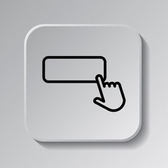 Choice, button, finger icon vector. Flat design. Black icon on square button with shadow. Grey background.ai