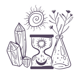 Boho witch magical occult mystic composition concept. Vector flat graphic design illustration