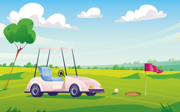 Golf field tools composition concept. Vector flat cartoon graphic design illustration
