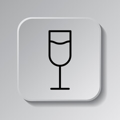 Glass of champagne simple icon vector. Flat design. Black icon on square button with shadow. Grey background.ai