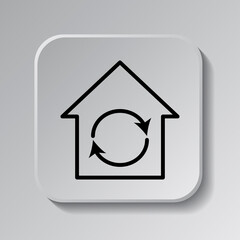 Loading, house simple vector, icon. Flat design. Black icon on square button with shadow. Grey background.ai