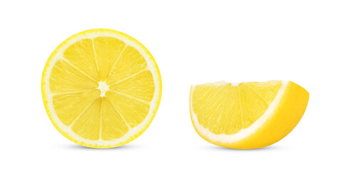 Slices of fresh lemon isolated on white background.