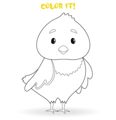 Сoloring page for kids with little cute chicken. Color it vector illustration