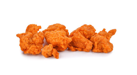 Fried spicy popcorn chicken isolated on white background
