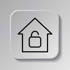 Lock, house simple icon vector. Flat design. Black icon on square button with shadow. Grey background.ai