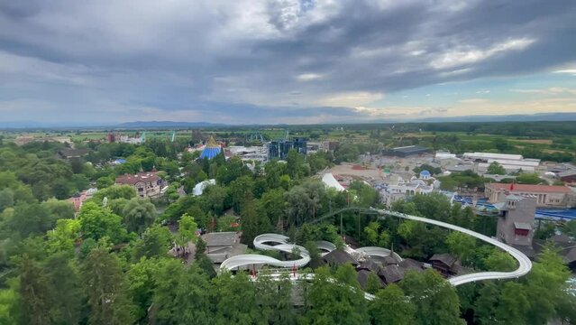 Europa park located in Germany aerial view, 2022
High altitude view over Park Europa in the summer, Rust,germany,July,20,2022

