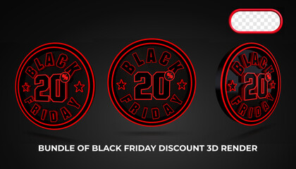 bundle of 3D render element of black friday sale discount number 20% percentage for sale product, sale discount, sale off