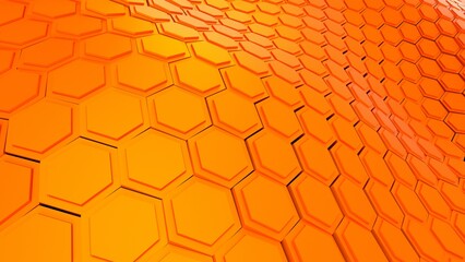 orange hexagon 3d rendering background 