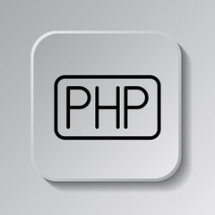 PHP simple icon vector. Flat design. Black icon on square button with shadow. Grey background.ai