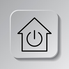 Shut down, house simple icon vector. Flat design. Black icon on square button with shadow. Grey background.ai