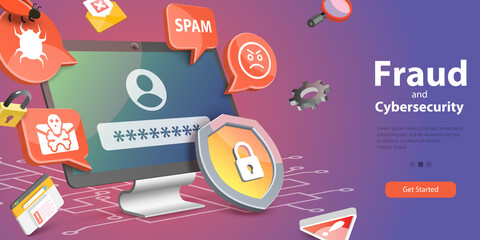 3D Vector Conceptual Illustration of Fraud And Cybersecurity, Online Scam and Security Breach