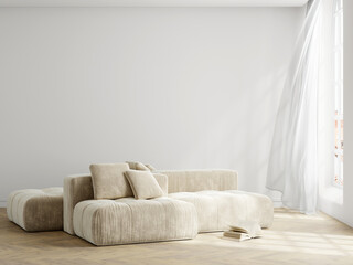 modern living room interior background, blank wall mockup, 3d render