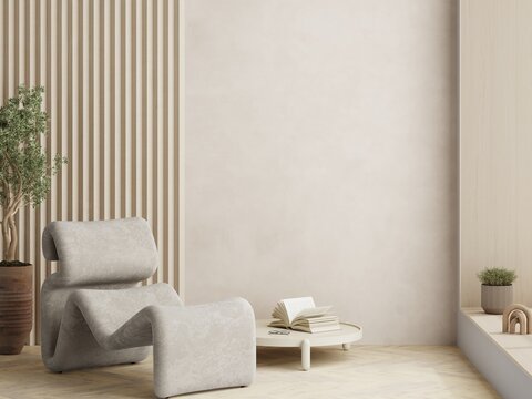 modern living room interior background, blank wall mockup, 3d render