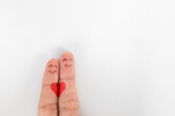 Happy couple art finger top view on white background