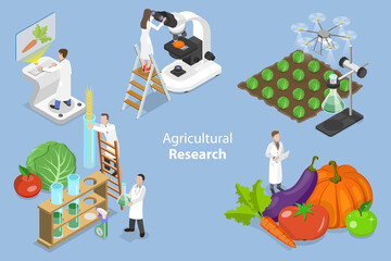 Naklejka premium 3D Isometric Flat Vector Conceptual Illustration of Agricultural Research, Artificial Food Products