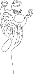 abstract outline of the female silhouette with hands on face
