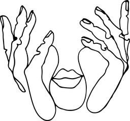 outline of the female silhouette with hands on face