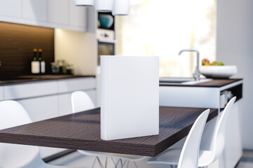 Blank book in modern kitchen. 3d render