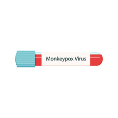 Monkeypox virus concept. Monkey pox MPXV virus sample blood in test tube. Color flat vector illustration isolated on white background
