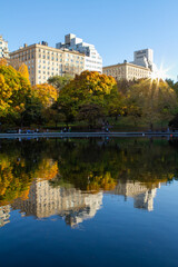 Fototapeta na wymiar An autumn reflection in Central Park New York