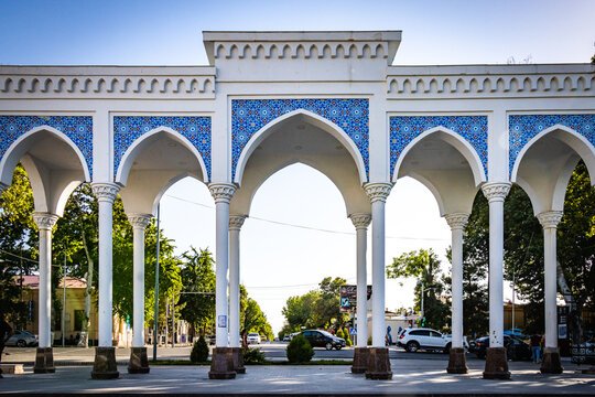 arches, navoi park samarkand, uzbekistan, central asia, 