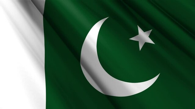 Close up realistic texture textile silk satin flag of Pakistan waving fluttering background. National symbol of the country. 23rd of March, Happy Day concept. 3D animation 1080p Full HD
