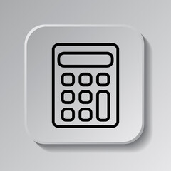 Calculator simple icon vector. Flat design. Black icon on square button with shadow. Grey background.ai